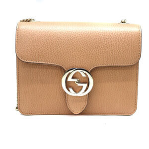 Gucci Chain Shoulder Bag Leather Rose Pink Beige